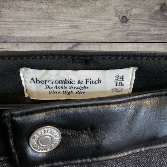 Abercrombie & Fitch Pants Women 18R Faux Leather Ankle Straight Ultra High Rise - Picture 3 of 16